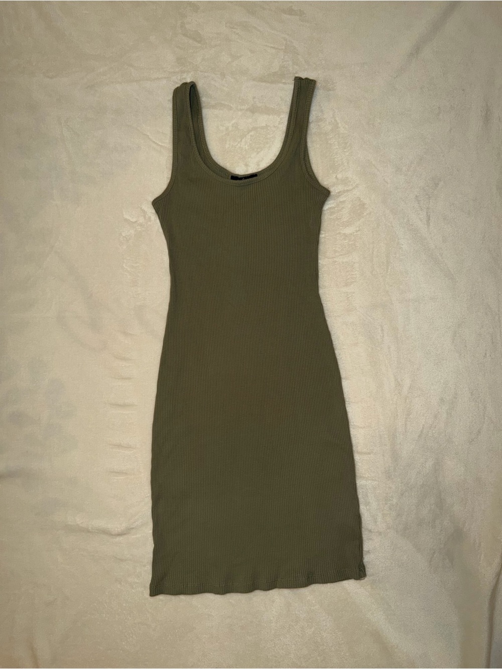 Sleeveless Ribbed Tank Dress in Olive Green- MEDIUM